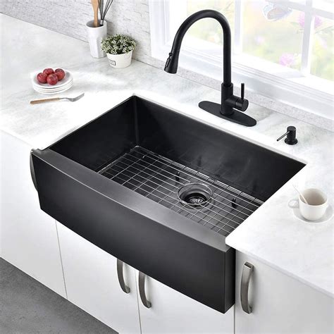 black stainless steel farmhouse sink